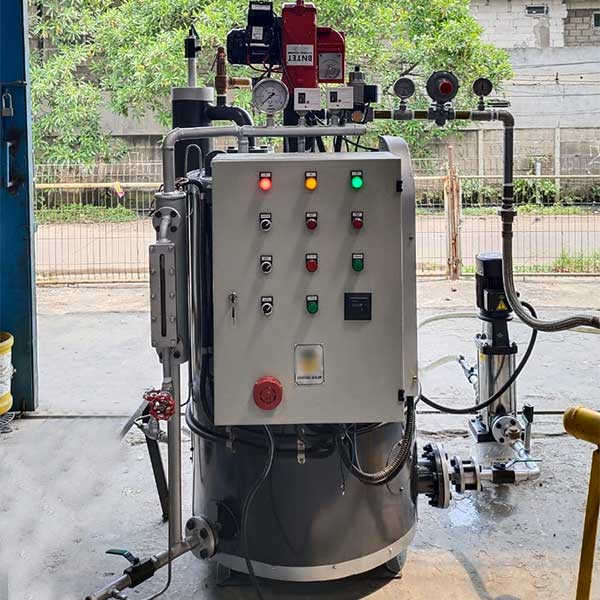 Gas burner connected to small boiler in Indonesia